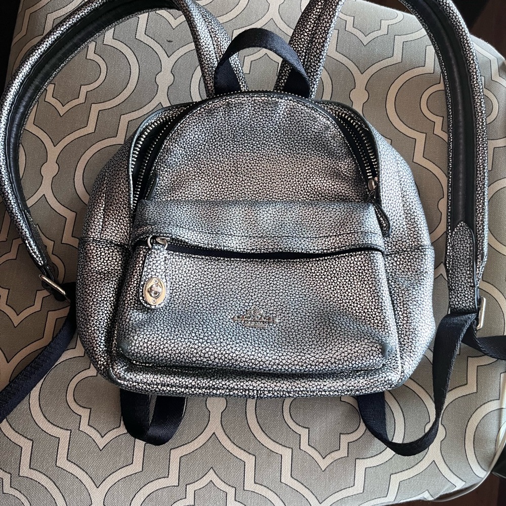 Coach Metallic Silver Backpack